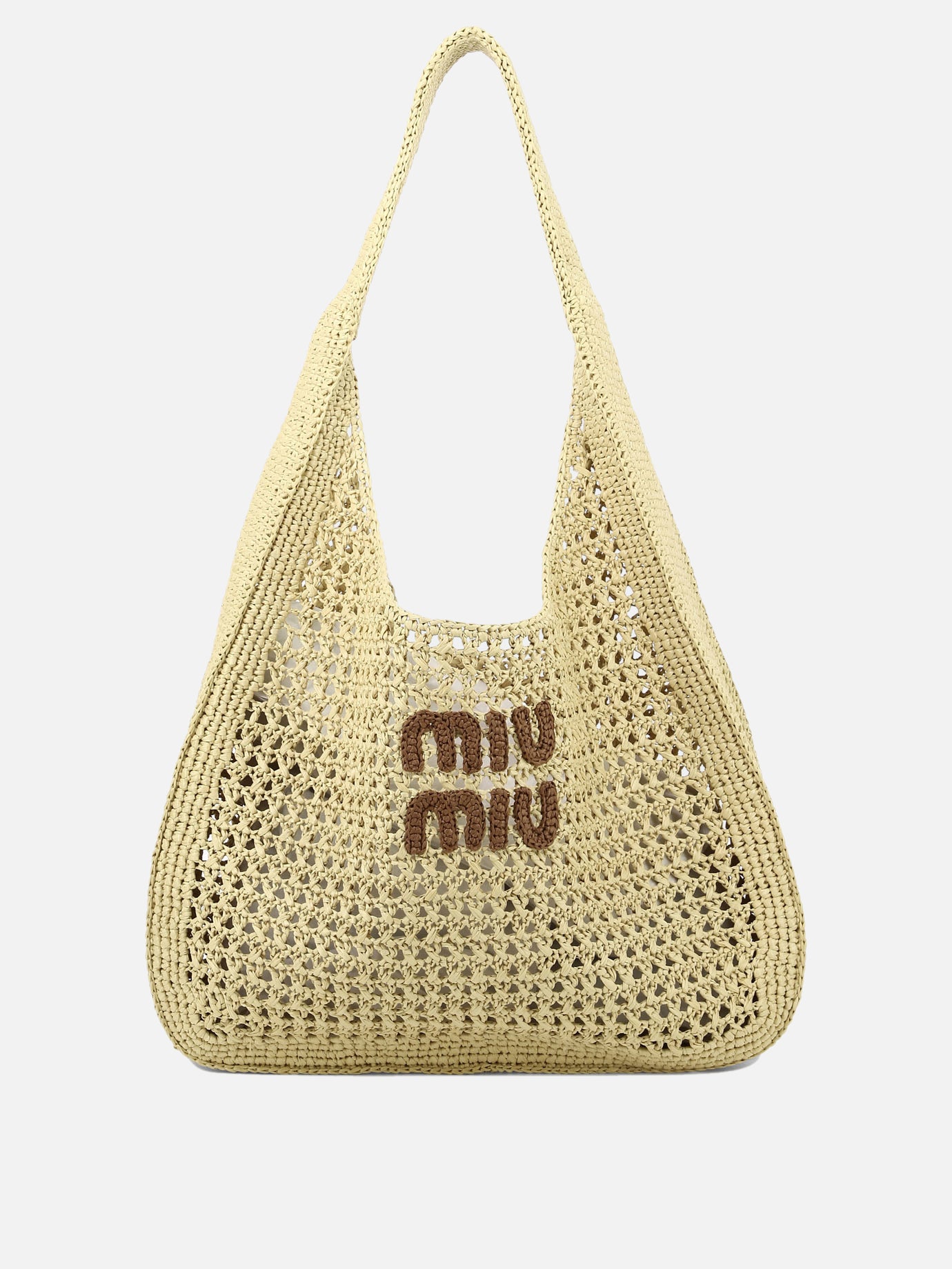 Miu Miu Crochet shoulder bag with logo Beige Women VIETTI