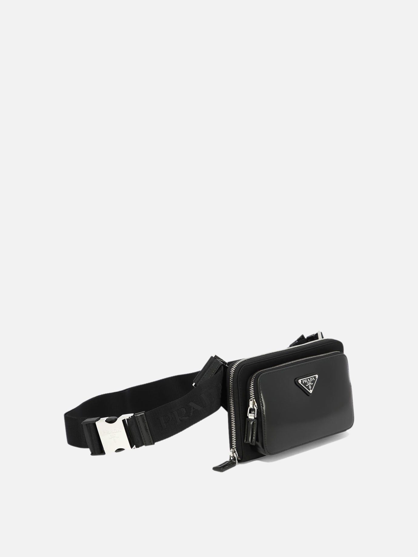 Re-Nylon and brushed leather shoulder bag