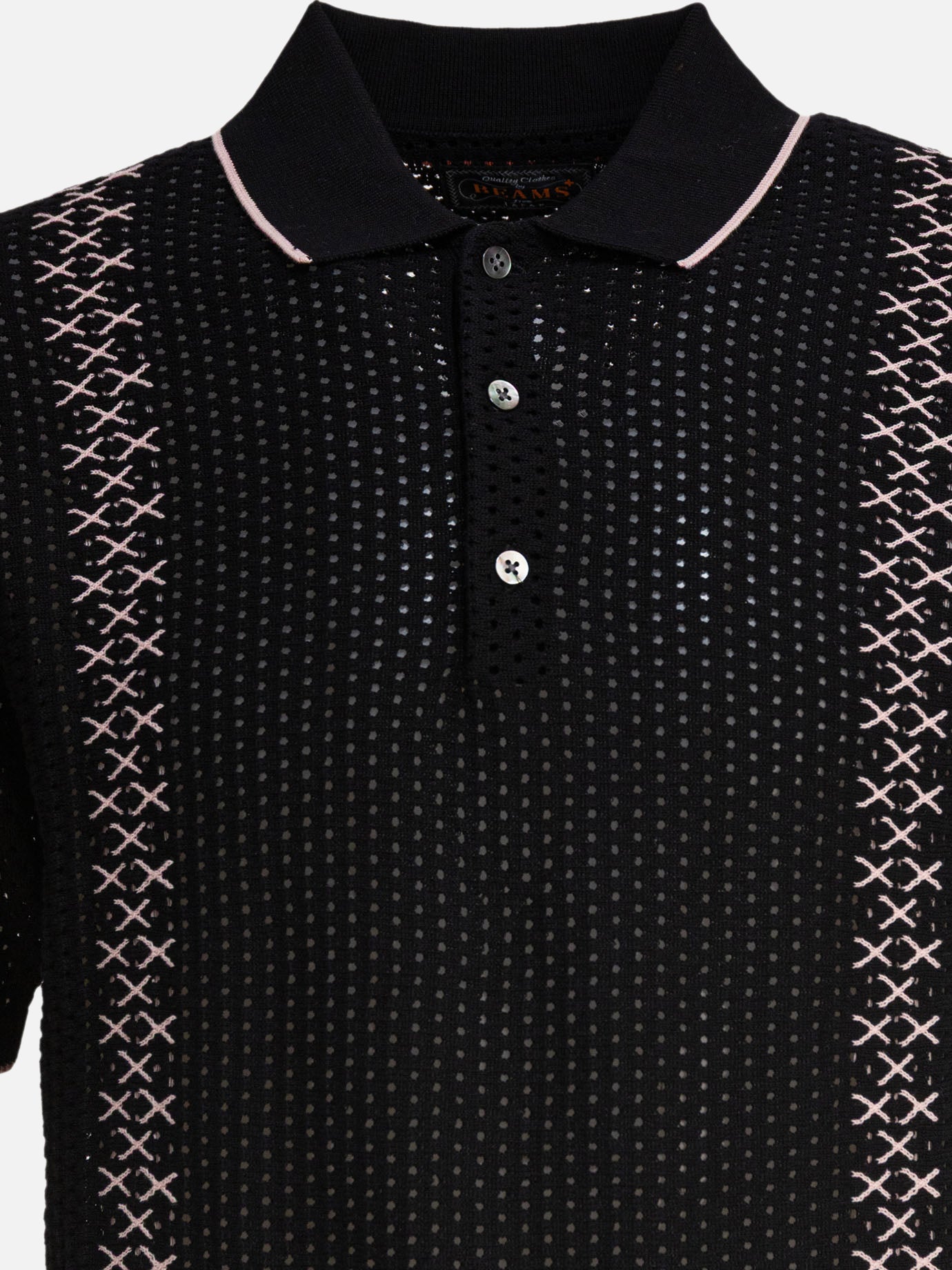 Beams Plus Perforated polo shirt Black