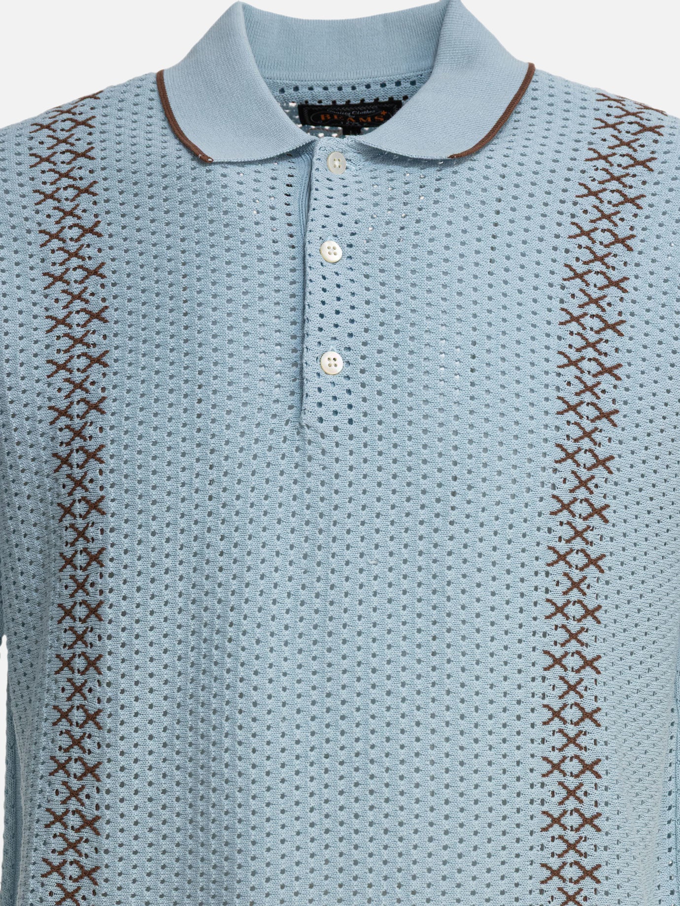 Beams Plus Perforated polo shirt Light blue