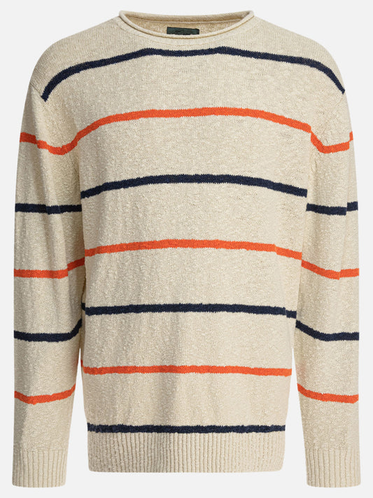 Beams Plus Striped crewneck sweater 10993804_S White 1