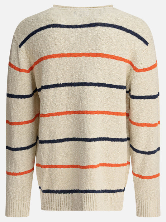Beams Plus Striped crewneck sweater 10993804_S White 2