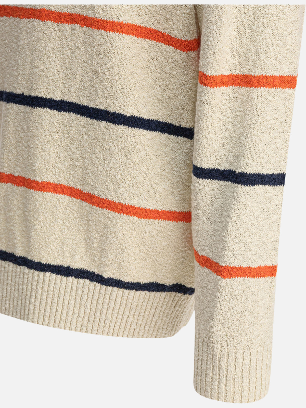 Beams Plus Striped crewneck sweater White - VIETTI