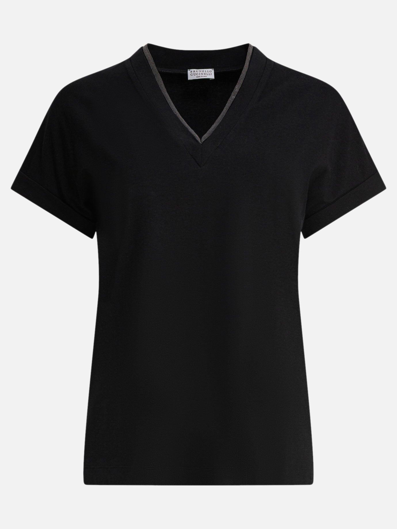 T-shirt scollo a V Solid colour  Nero - Brunello Cucinelli Donna | PDP | VIETTI Online Store | Zoom-Modal
