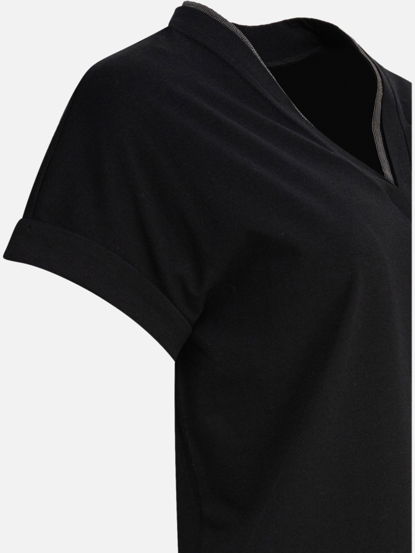 T-shirt scollo a V Solid colour  Nero - Brunello Cucinelli Donna | PDP | VIETTI Online Store | thumbnail_4