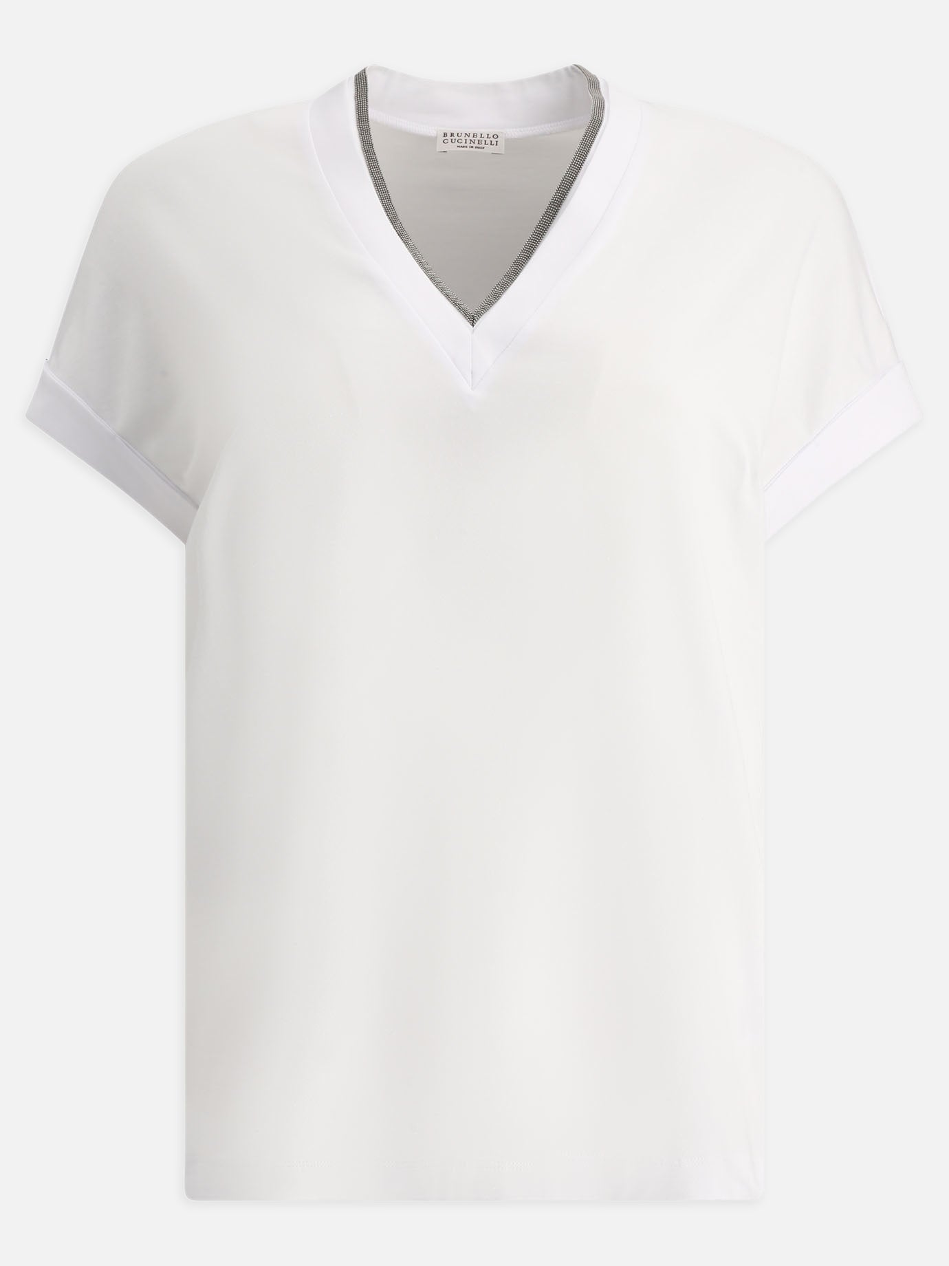 T-shirt scollo a V Solid colour  Bianco - Brunello Cucinelli Donna | PDP | VIETTI Online Store | thumbnail
