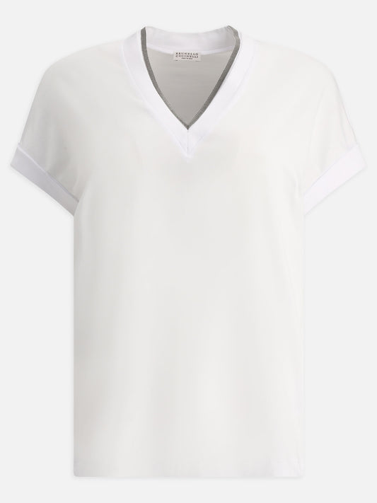 T-shirt scollo a V Solid colour  Bianco - Brunello Cucinelli Donna | PLP | VIETTI Online Store 
