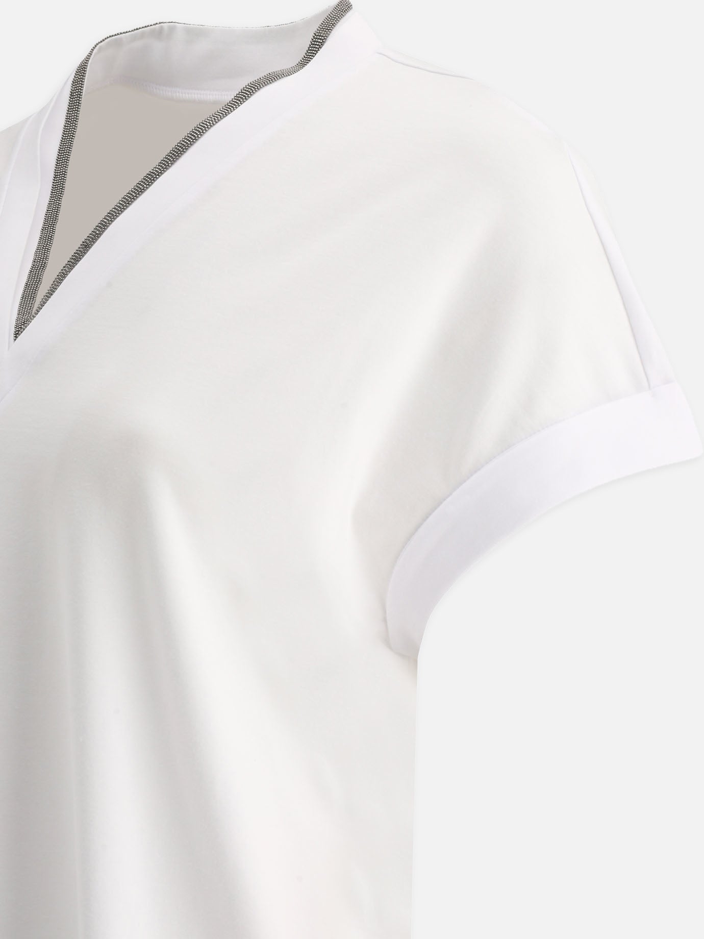 T-shirt scollo a V Solid colour  Bianco - Brunello Cucinelli Donna | PDP | VIETTI Online Store | thumbnail_4