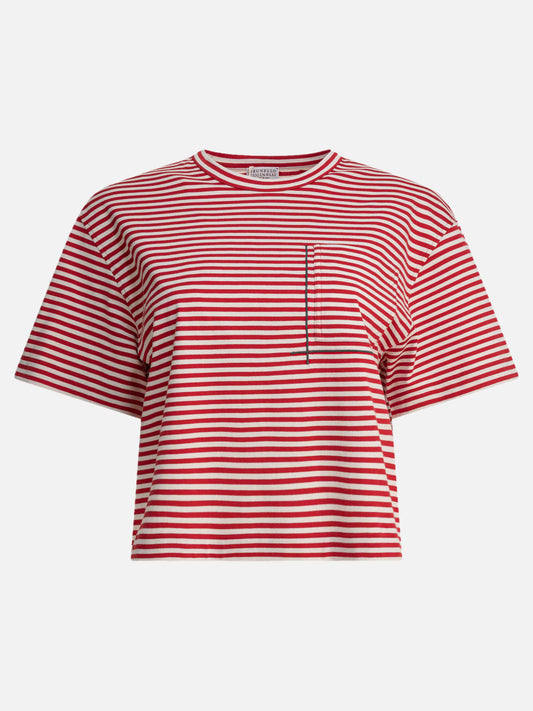 T-shirt girocollo Striped  Rosso - Brunello Cucinelli Donna | PLP | VIETTI Online Store 
