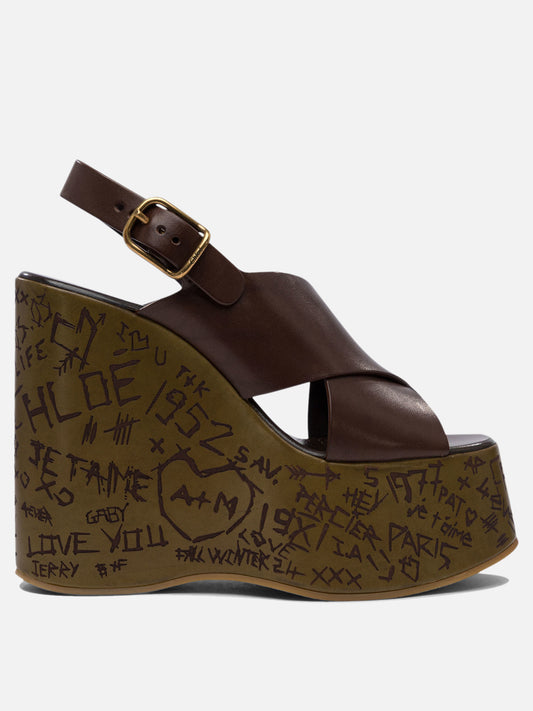 Chloé "Maxime" 130mm wedge sandals 12638845_37 Brown 1