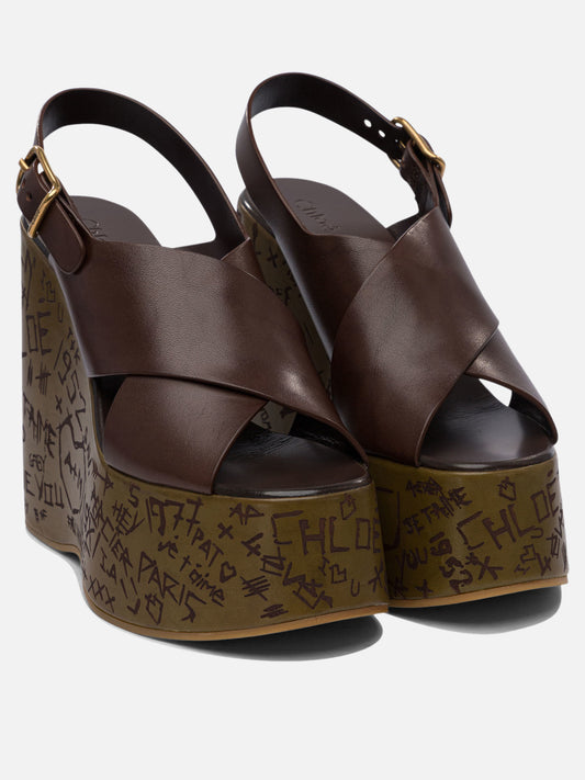 Chloé "Maxime" 130mm wedge sandals 12638845_37 Brown 2