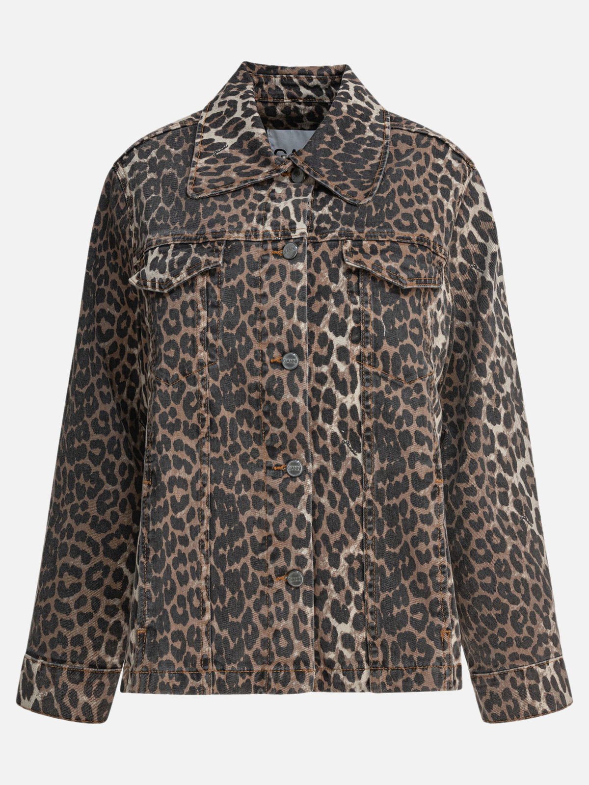 Ganni Leopard denim jacket Brown