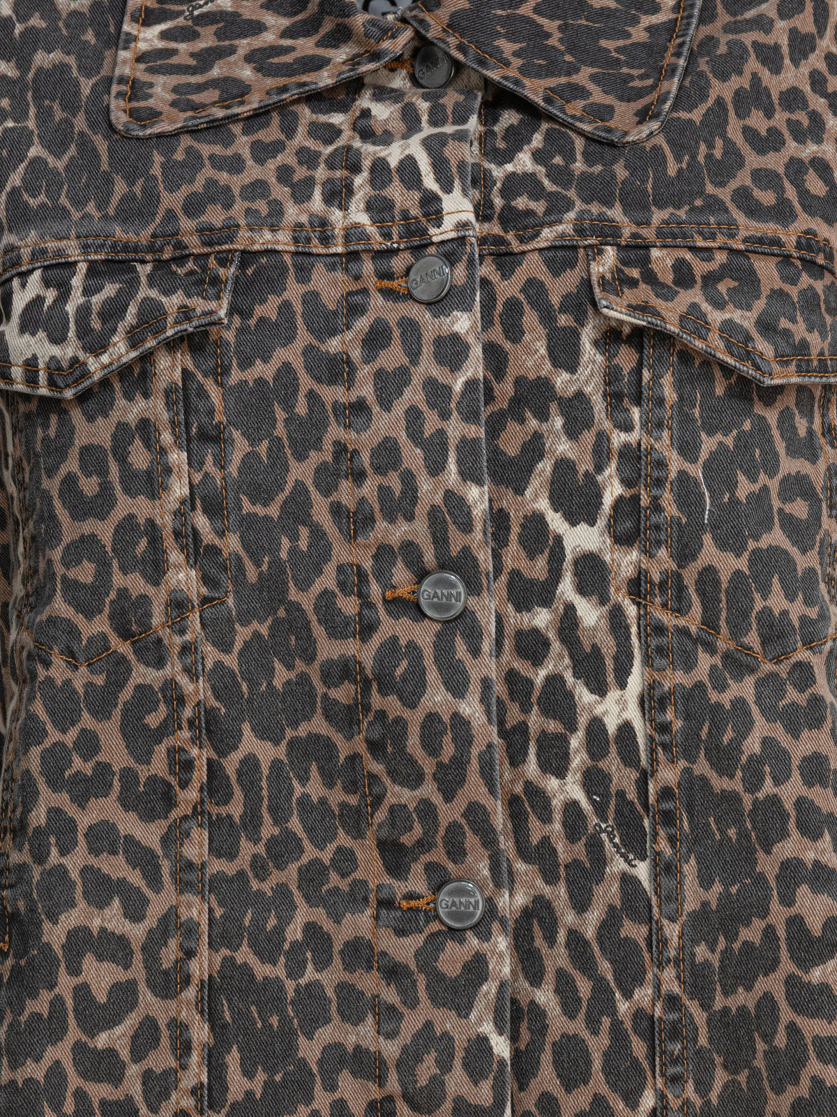 Ganni Leopard denim jacket Brown