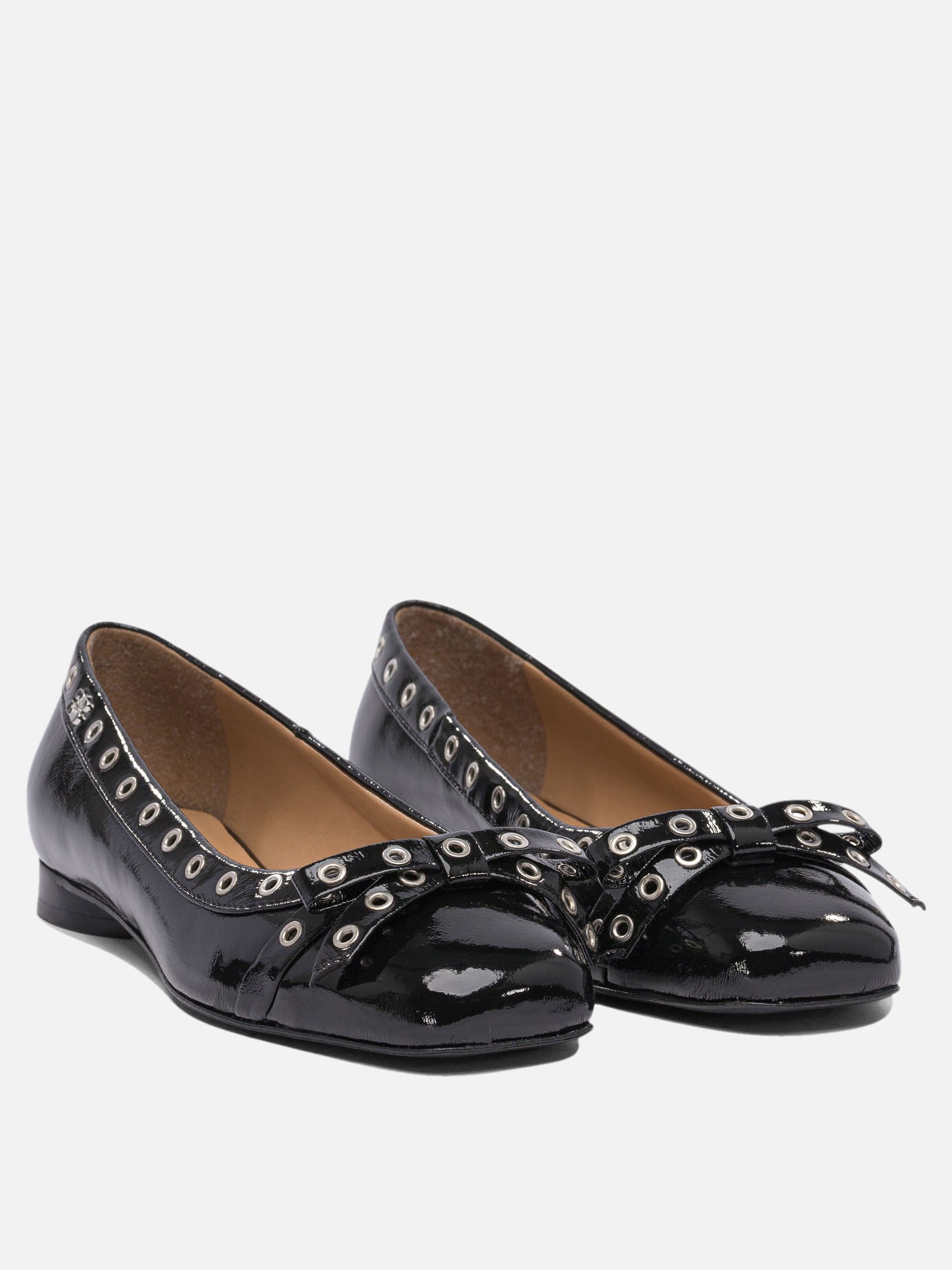 靴 Eyelets Bow Ballerina Naplack GANNI GANNI Women's Eyelets Bow Ballerina Naplack in Black GANNI