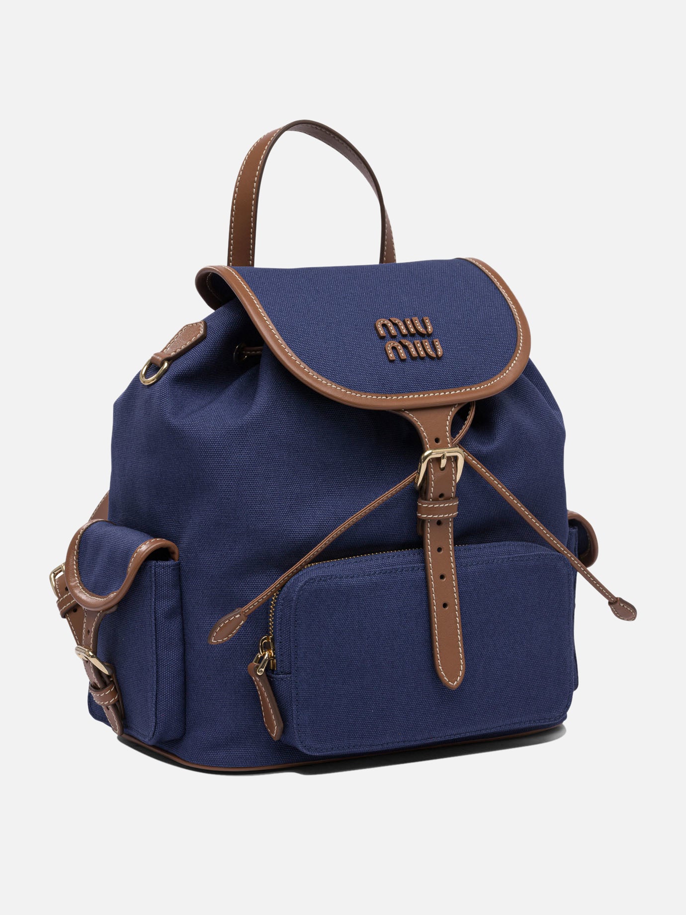Miu Miu Hemp and leather backpack Blue - Women | VIETTI Online Store