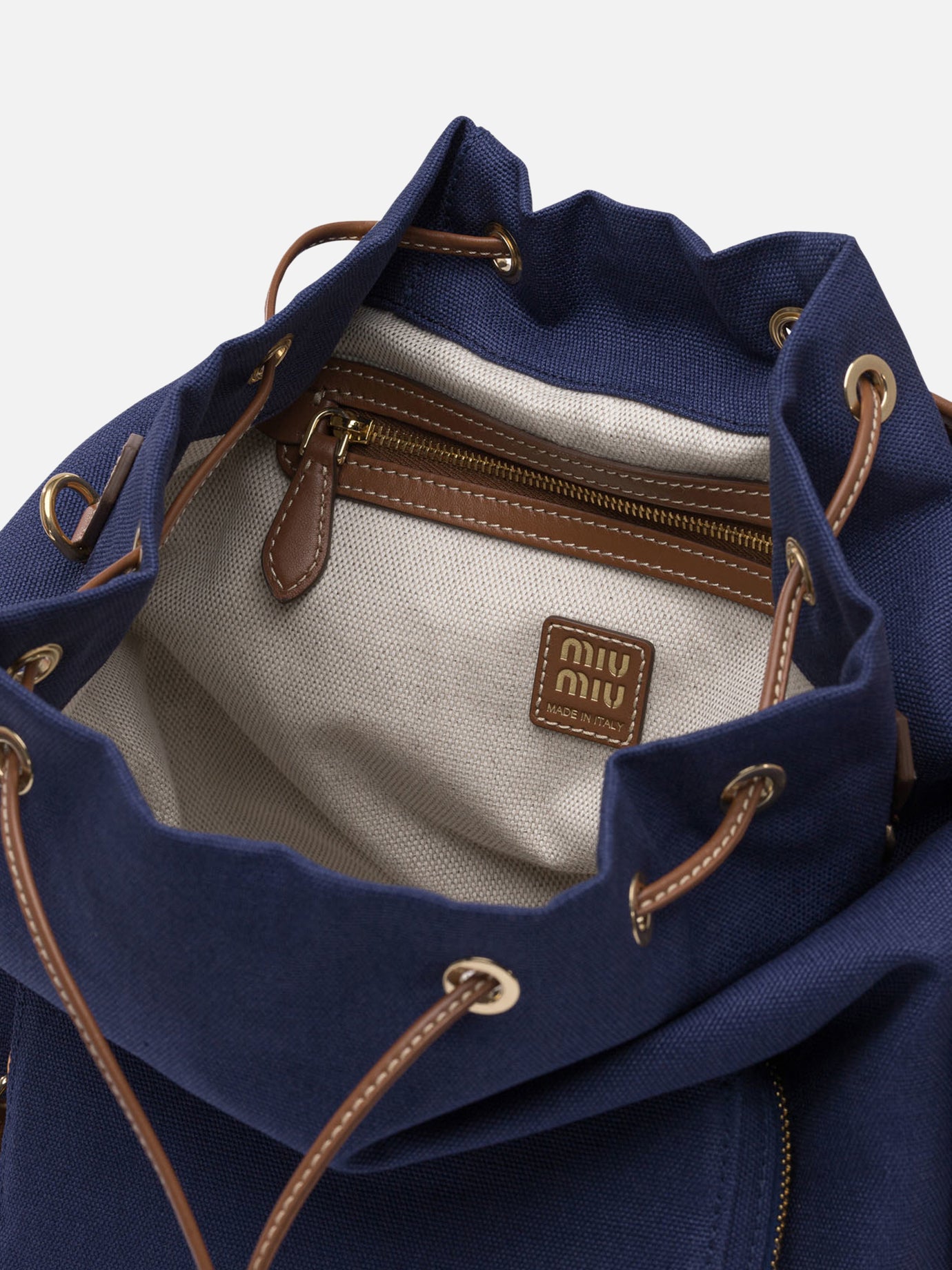 Miu Miu Hemp and leather backpack Blue - Women | VIETTI Online Store