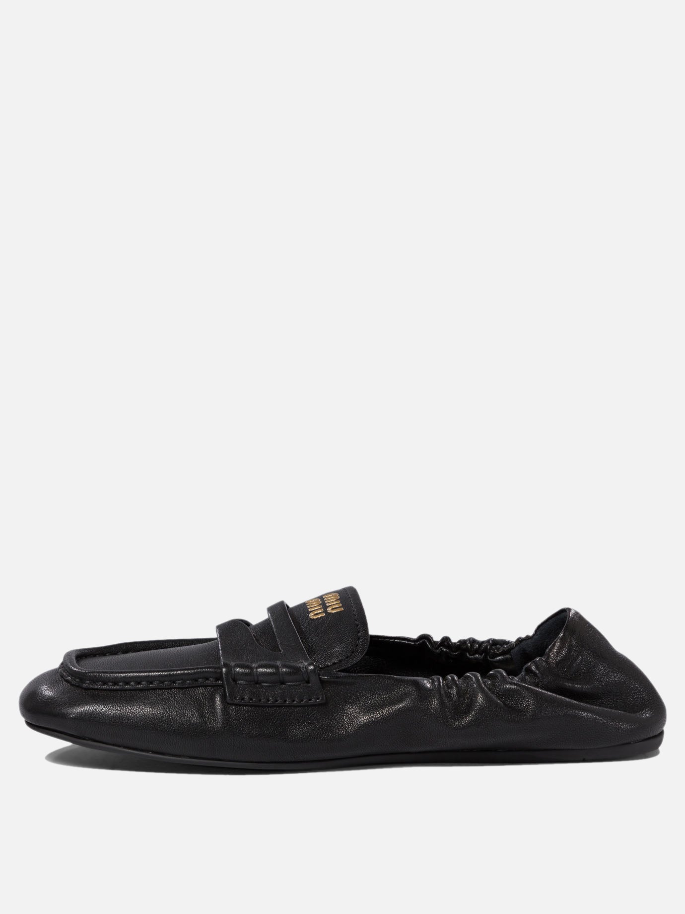 ローファー・オックスフォード MIU MIU LOGO RUCHES LOAFERS Ruches leather loafers with lettering logo MIU MIU - Nugnes1920
