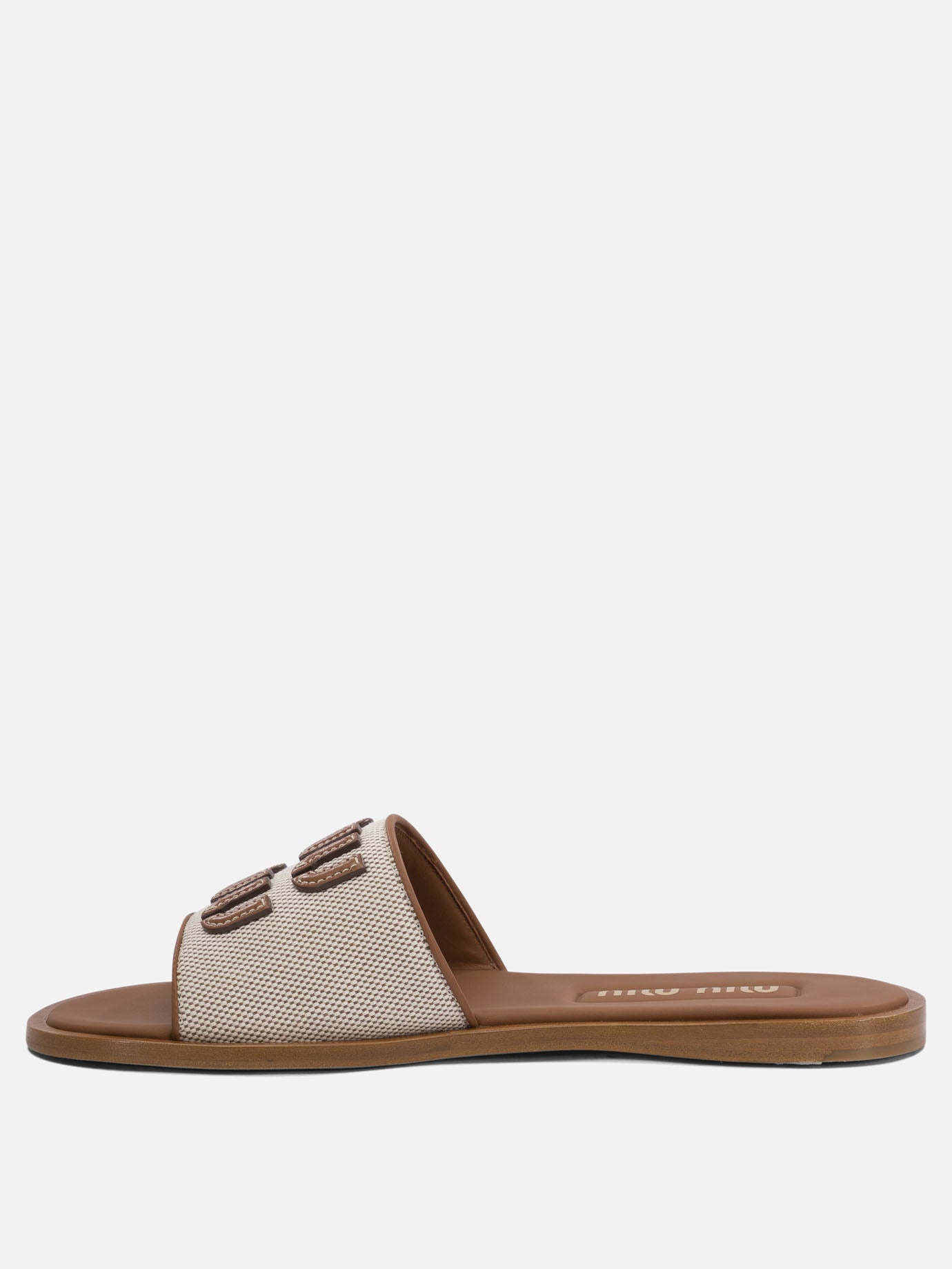 サンダル・ミュール MIU MIIU 5XX644_Q1D_F062F CANVAS AND LEATHER SLIDES Miu Miu Canvas Sandals Naturale (Women's) - 5XX644 Q1D F062F