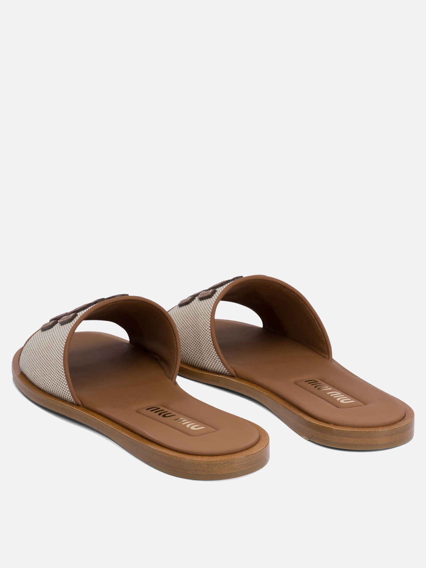Miu Miu Canvas and leather slides Beige - Women | VIETTI