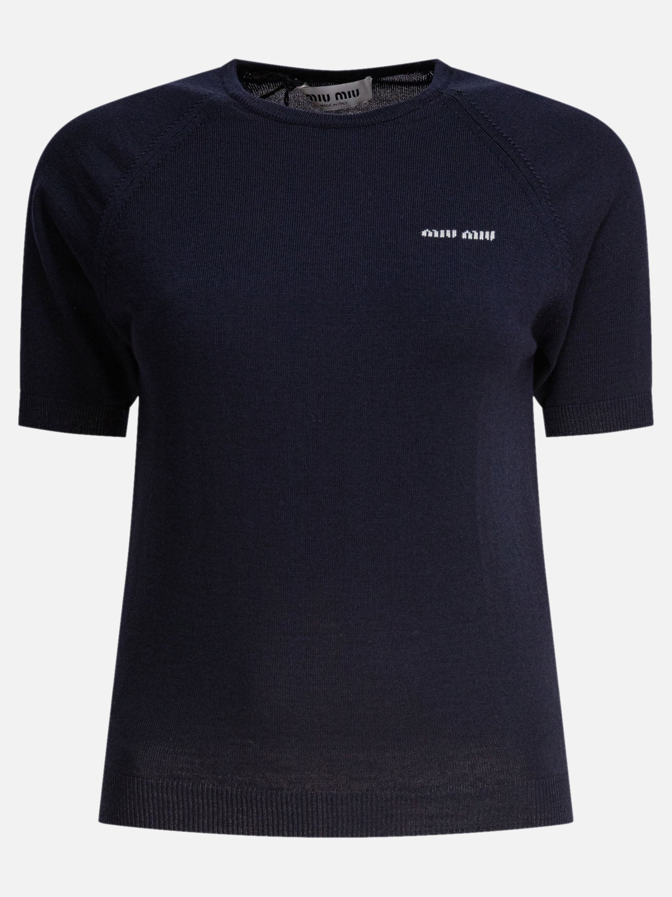 Miu Miu Crew-neck sweater with logo Blue