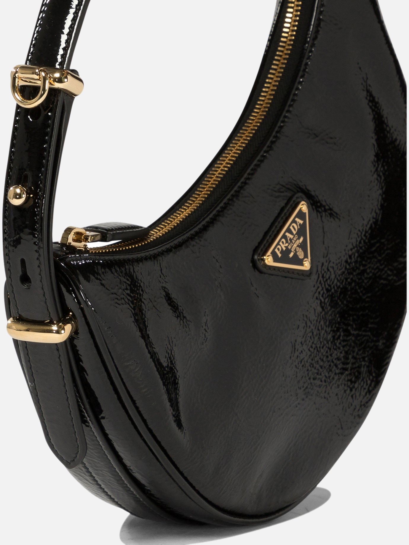 "Prada Arqué" naplak patent leather shoulder bag