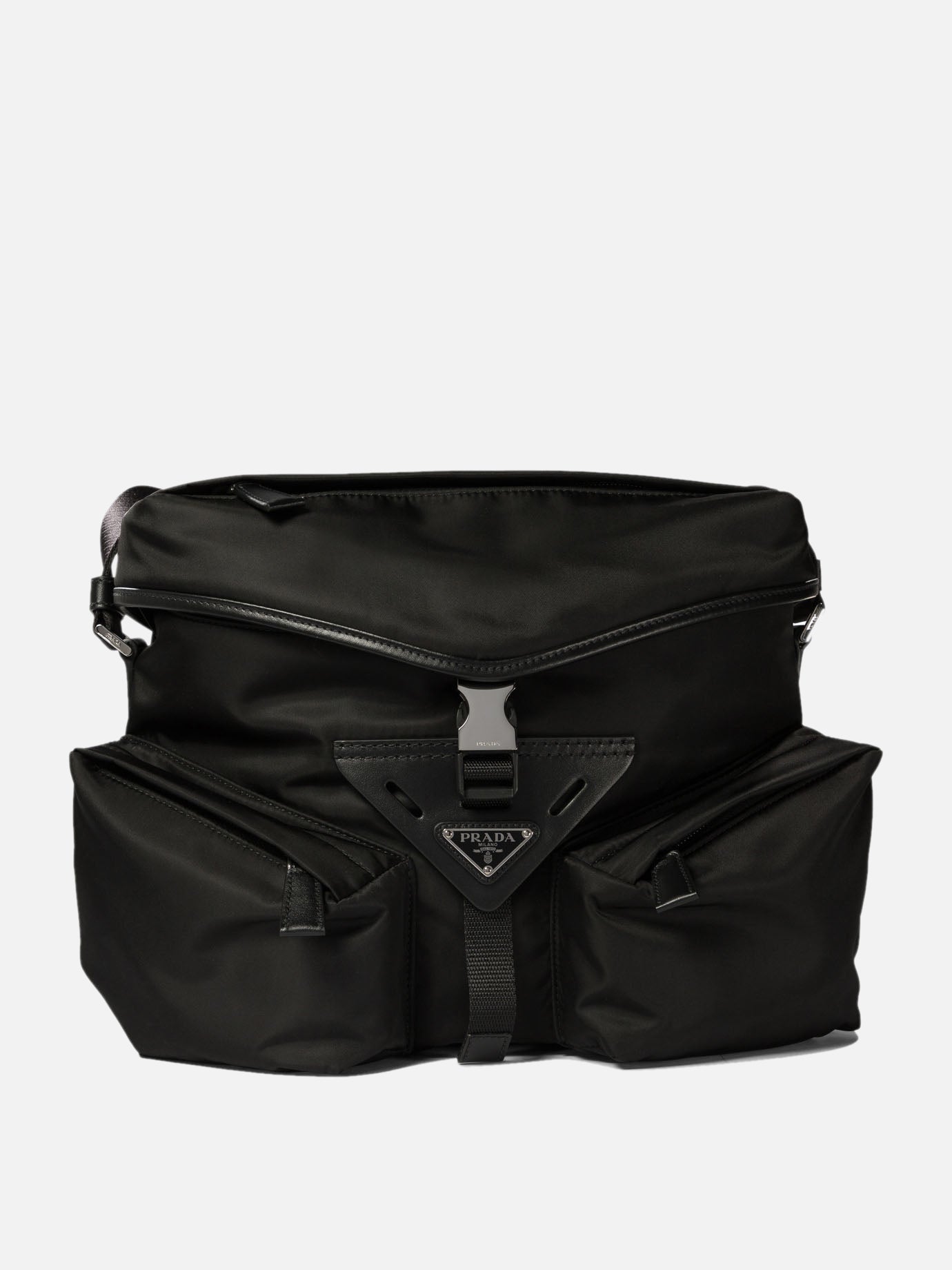 Re-Nylon and leather crossbody bag