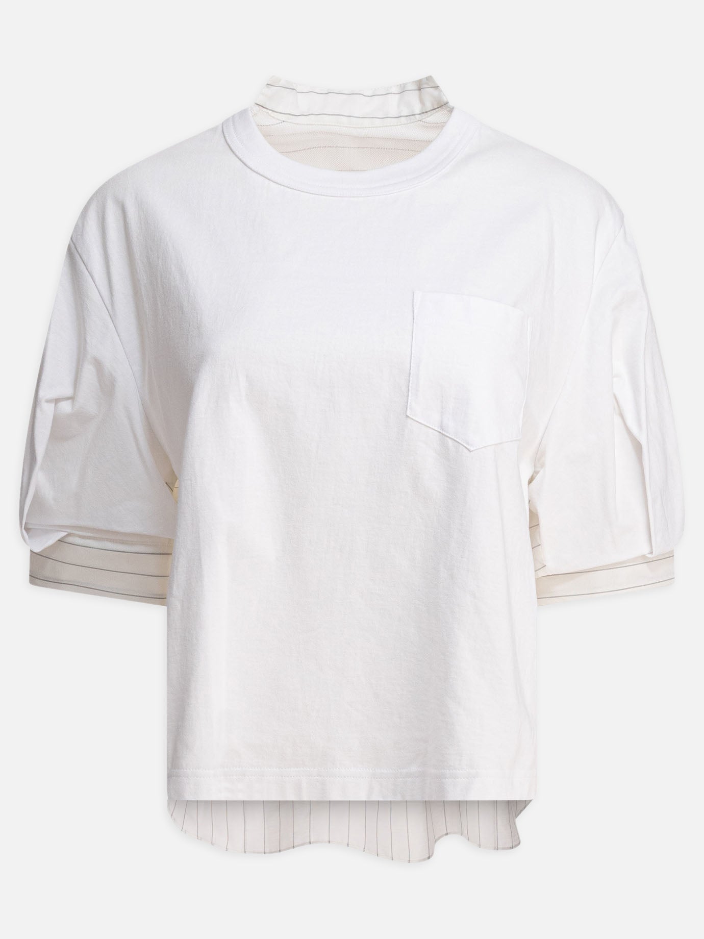 T-shirt girocollo Striped  Bianco - Sacai Donna | PDP | VIETTI Online Store | thumbnail
