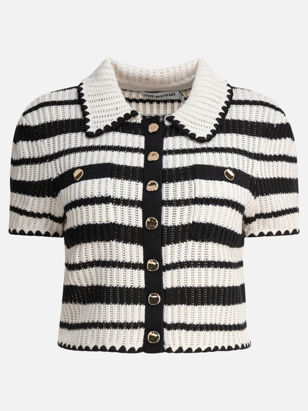 Self-portrait Crocheted polo sweater White
