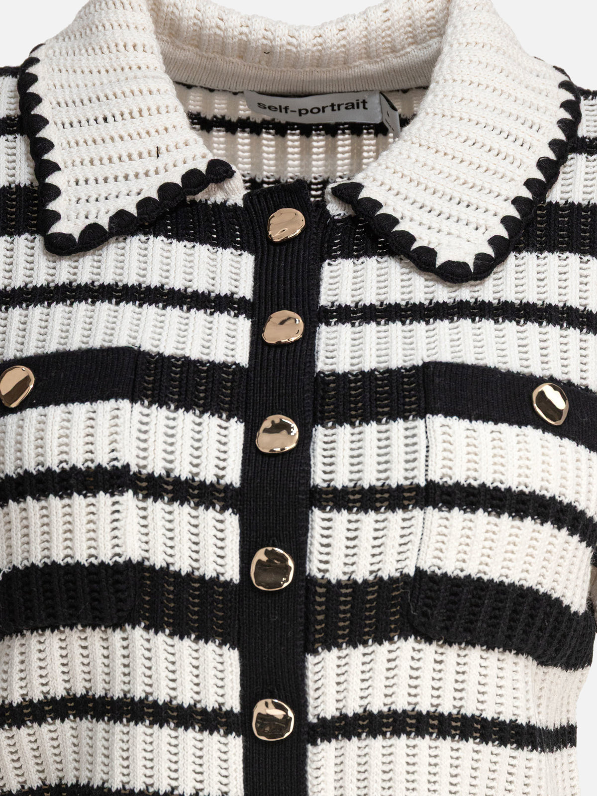 Self-portrait Crocheted polo sweater White
