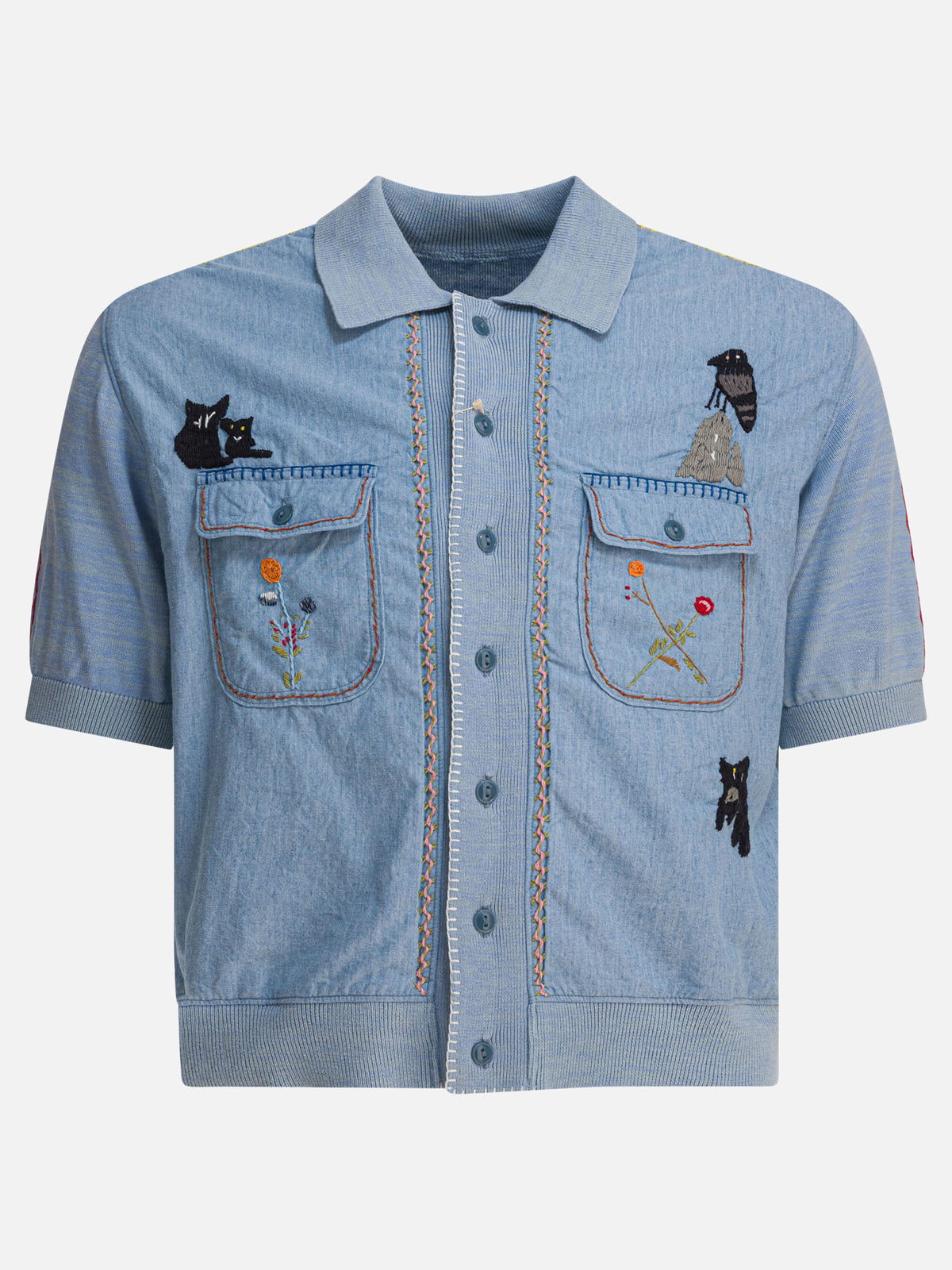 KAPITAL Knit and chambray shirt Light blue