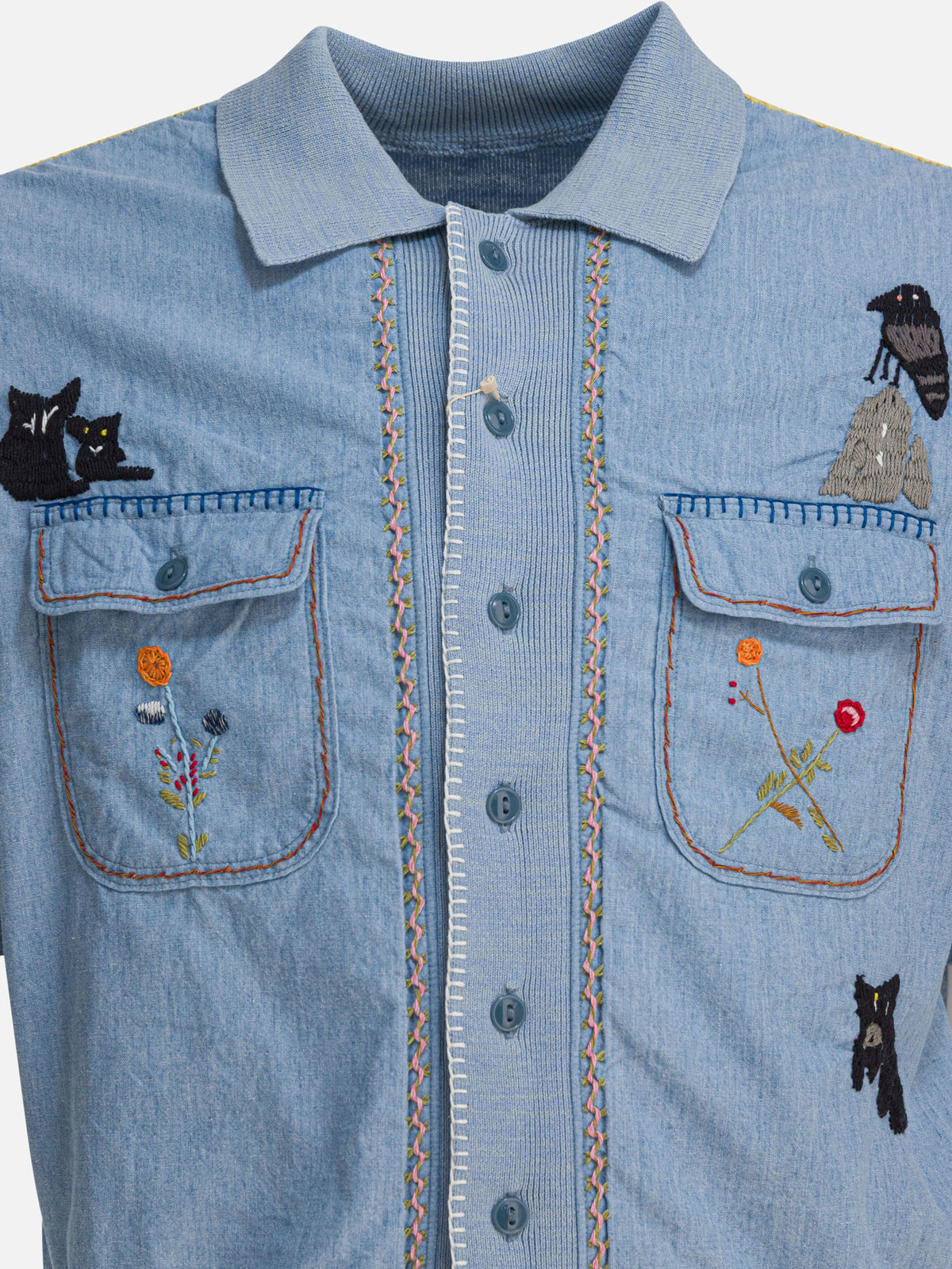 KAPITAL Knit and chambray shirt Light blue
