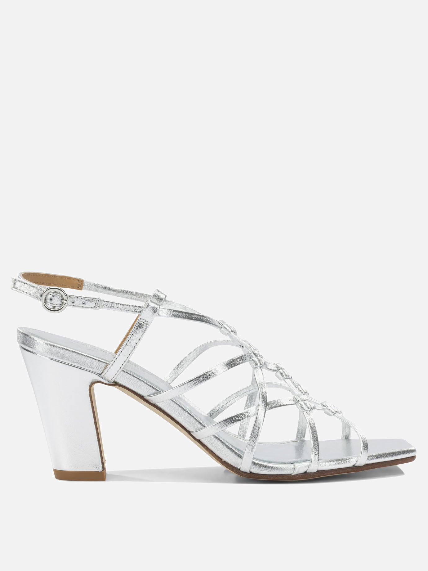Heeled sandals 100% laminated nappa leather - 100% cow leather  Silver - Aeyde Women | PDP | VIETTI Online Store | thumbnail