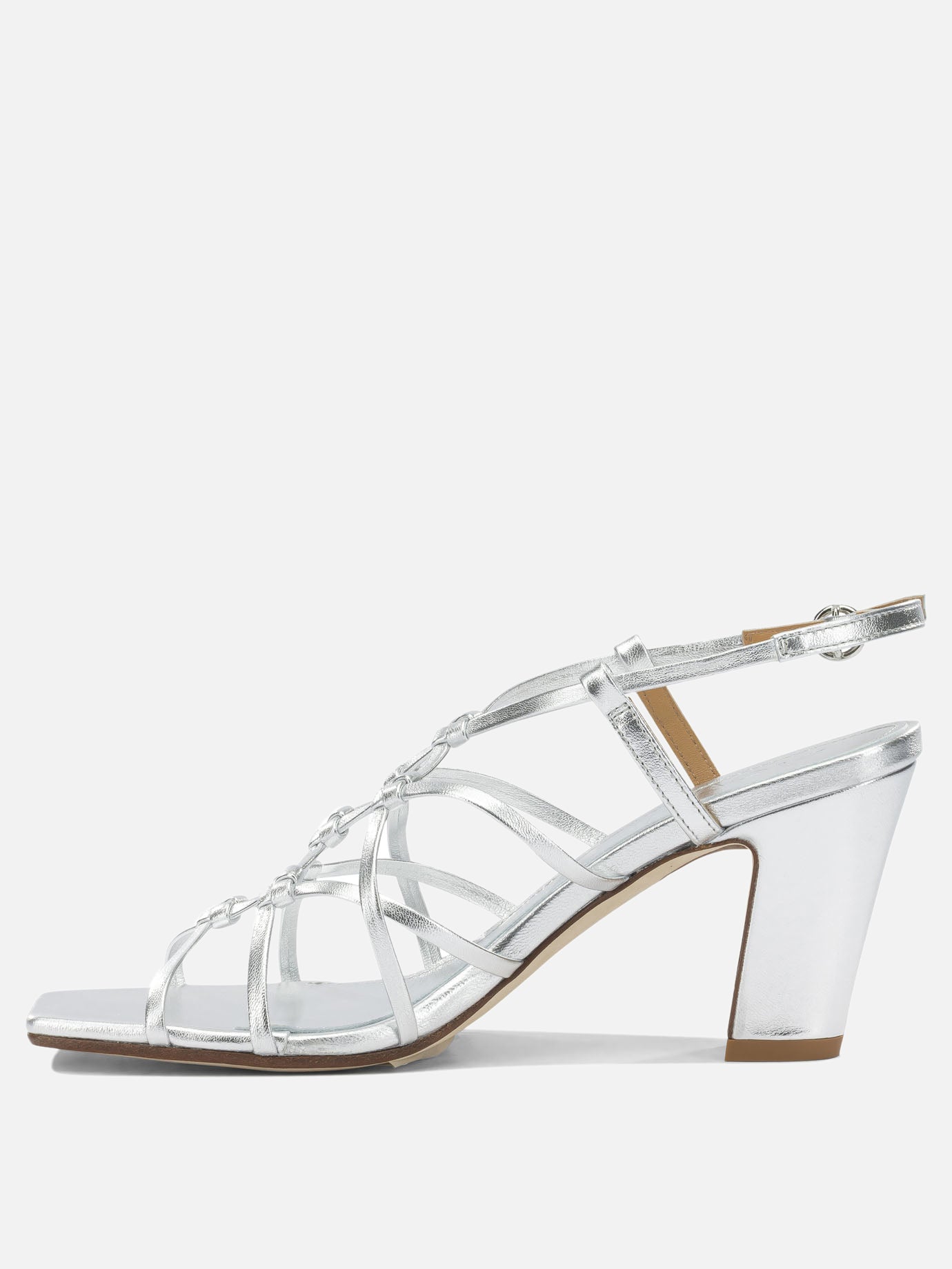 Heeled sandals 100% laminated nappa leather - 100% cow leather  Silver - Aeyde Women | PDP | VIETTI Online Store | thumbnail_3
