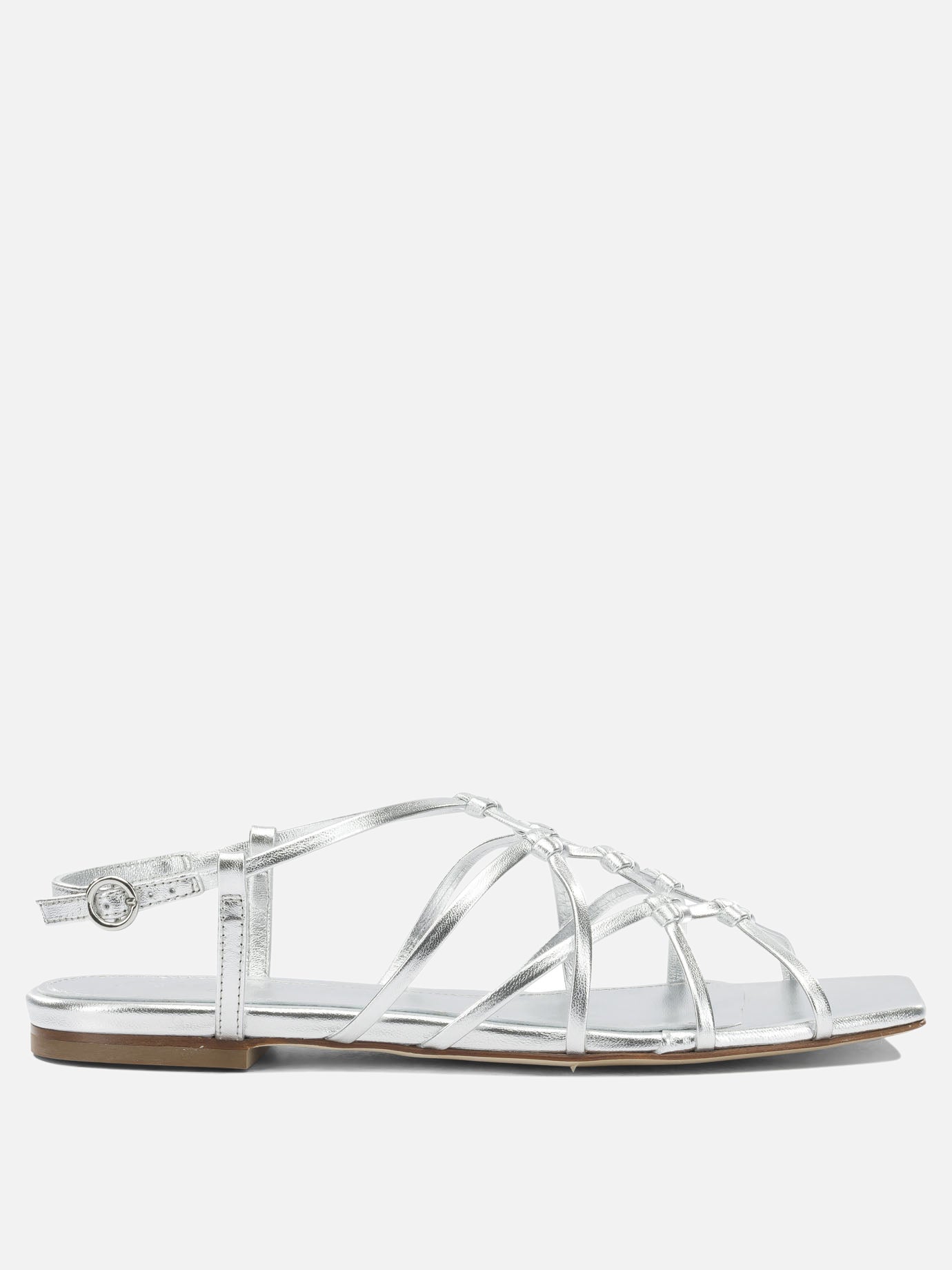 Flat sandals 100% laminated nappa leather - 100% cow leather  Silver - Aeyde Women | PDP | VIETTI Online Store | thumbnail