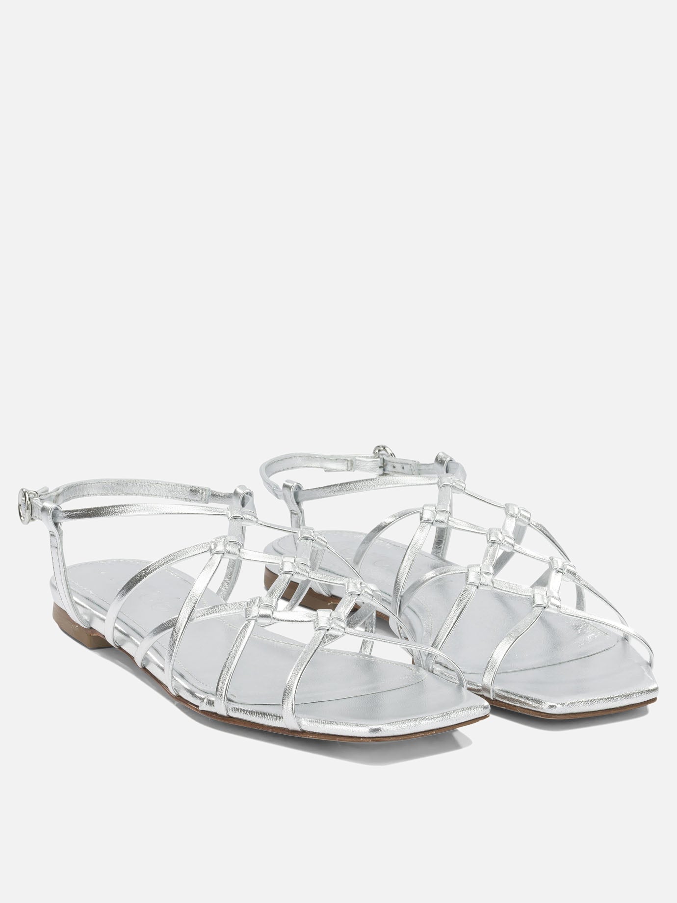 Flat sandals 100% laminated nappa leather - 100% cow leather  Silver - Aeyde Women | PDP | VIETTI Online Store | thumbnail_2