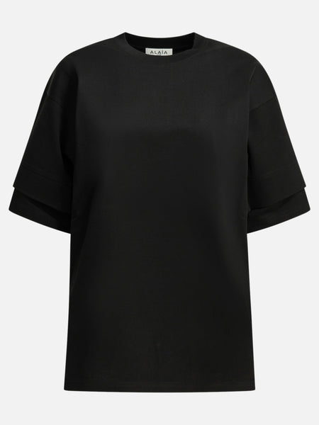 Alaïa Crew-neck T-shirt AA9I0025J103C Black - Women | VIETTI Shop