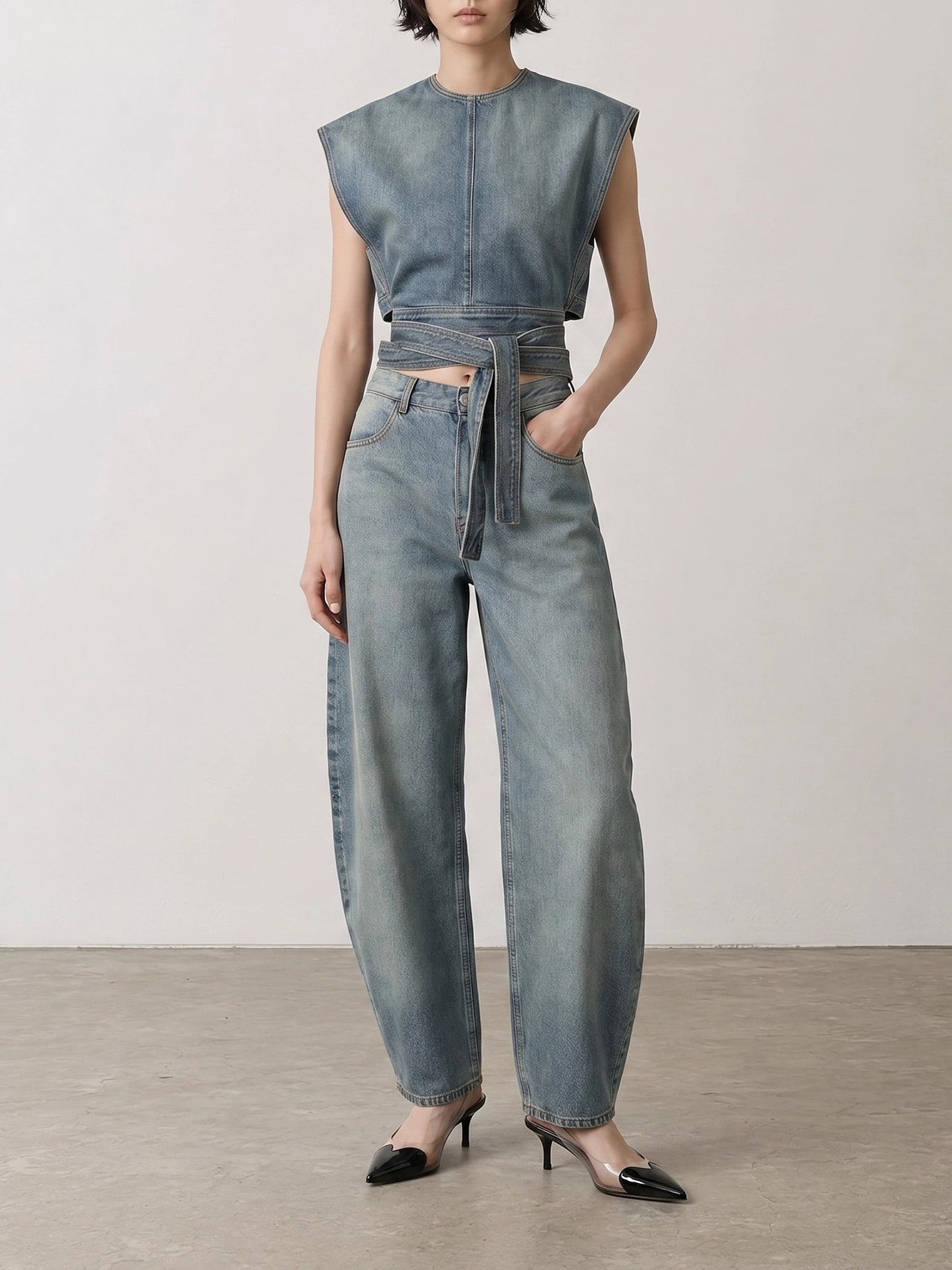Wide-leg jeans Solid colour  Light blue - Alaïa Women | PDP | VIETTI Online Store | thumbnail_2