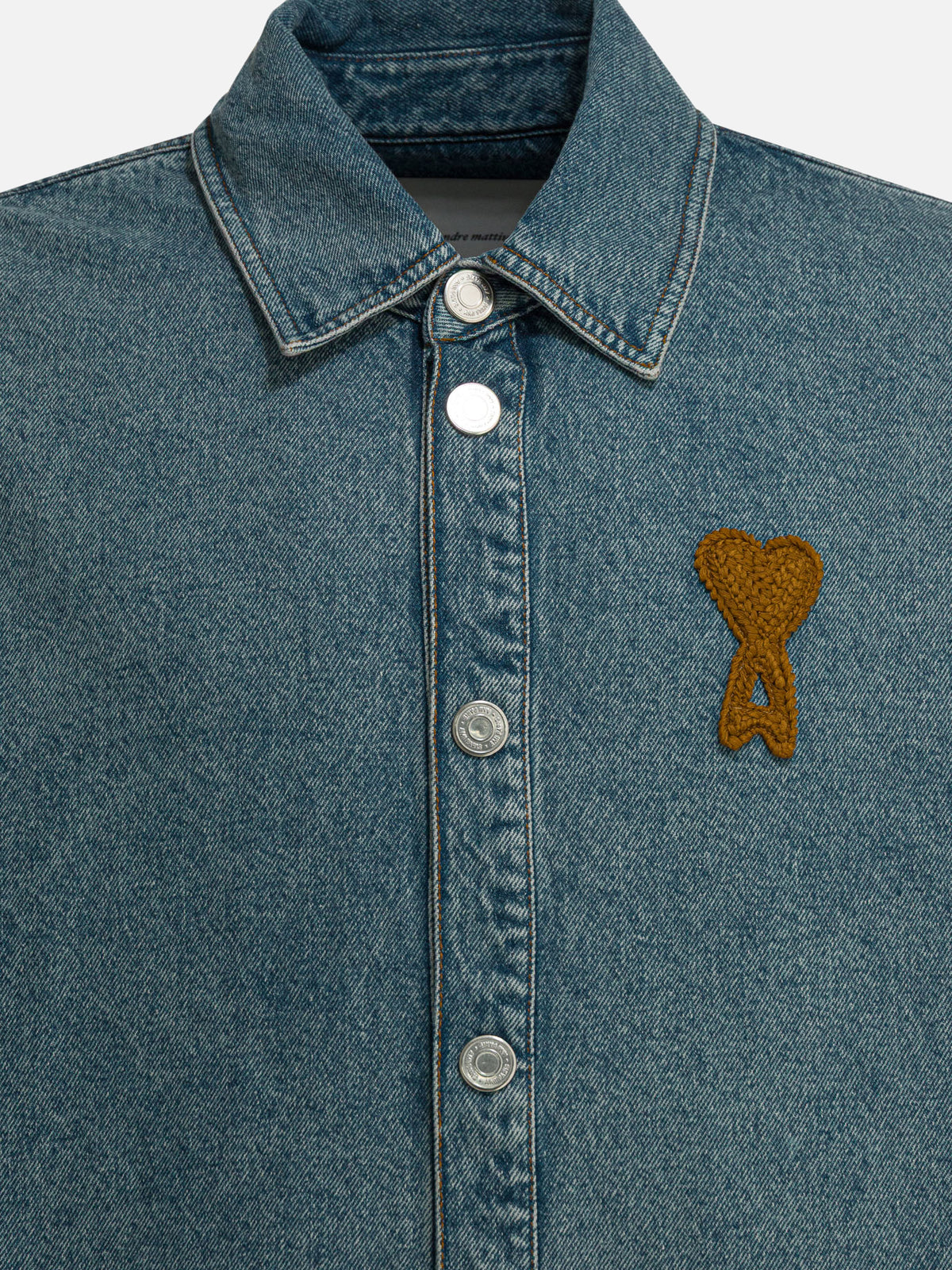 Ami Paris Denim shirt with logo Blue - VIETTI