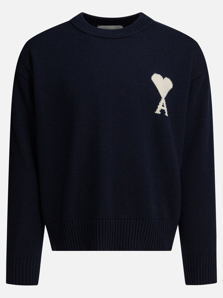 Ami Paris Wool-blend crew-neck sweater Blue - Men | VIETTI Online
