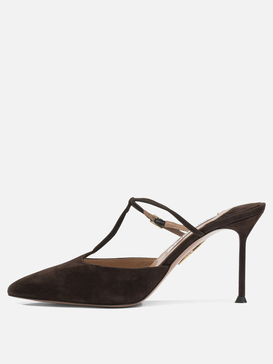 Aquazzura "Sorbonne 85 mm" Mules Brown


