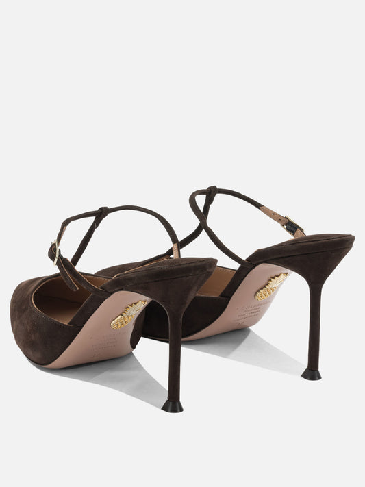 Aquazzura "Sorbonne 85 mm" Mules Brown

