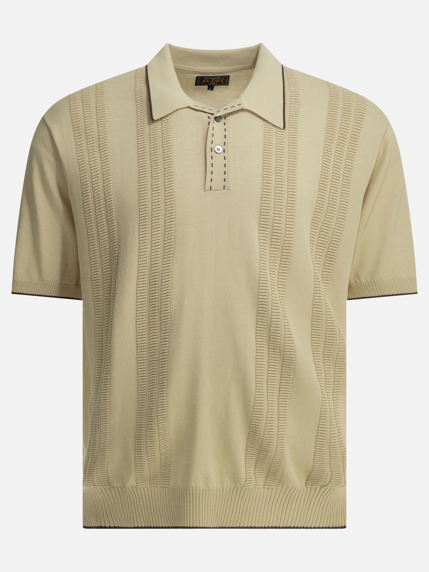 Polo shirts with buttons Textured knit  Beige - Beams Plus Men | PDP | VIETTI Online Store | Zoom-Modal

