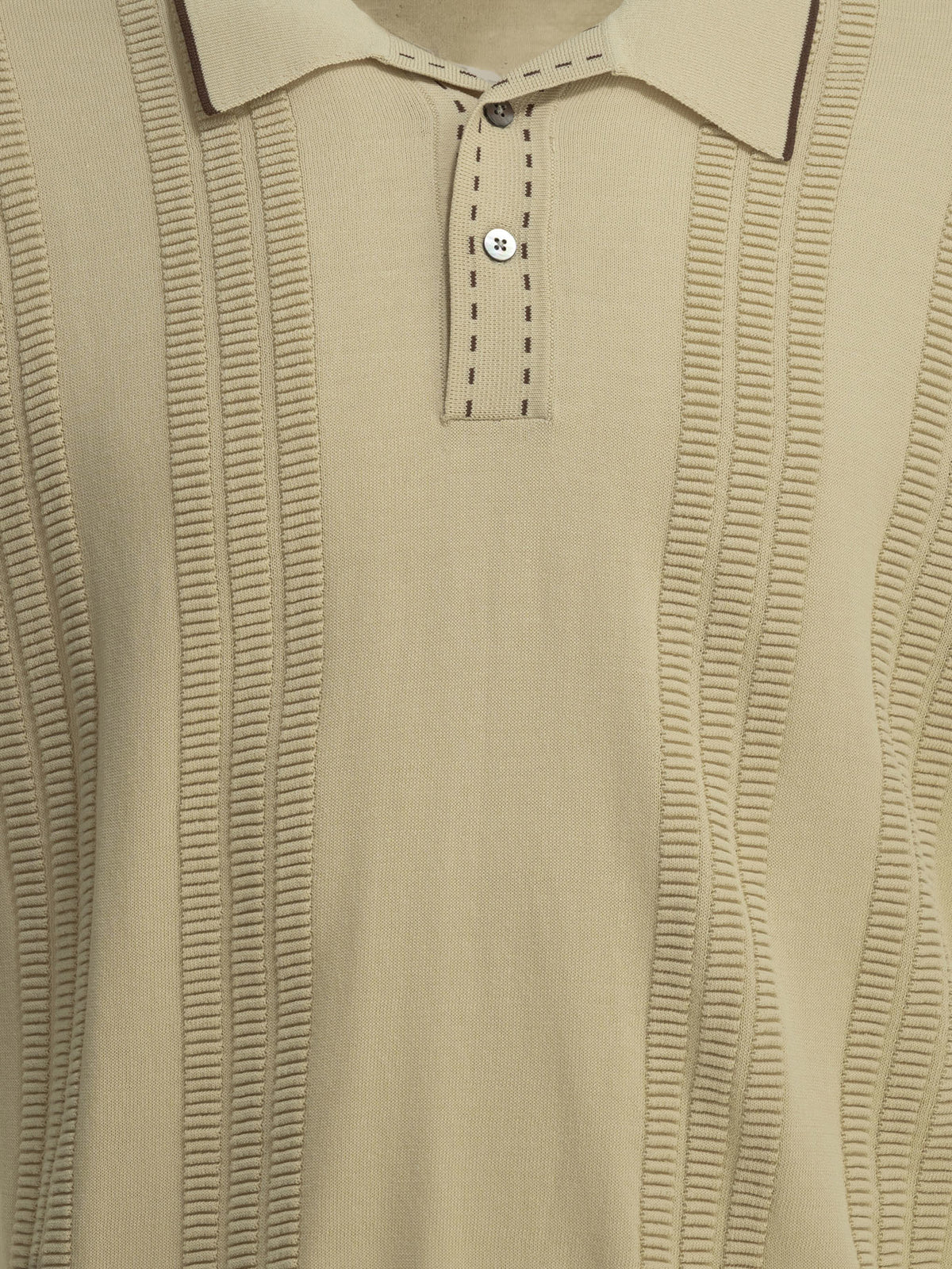 Beams Plus Textured knit button-down polo shirt Beige - VIETTI