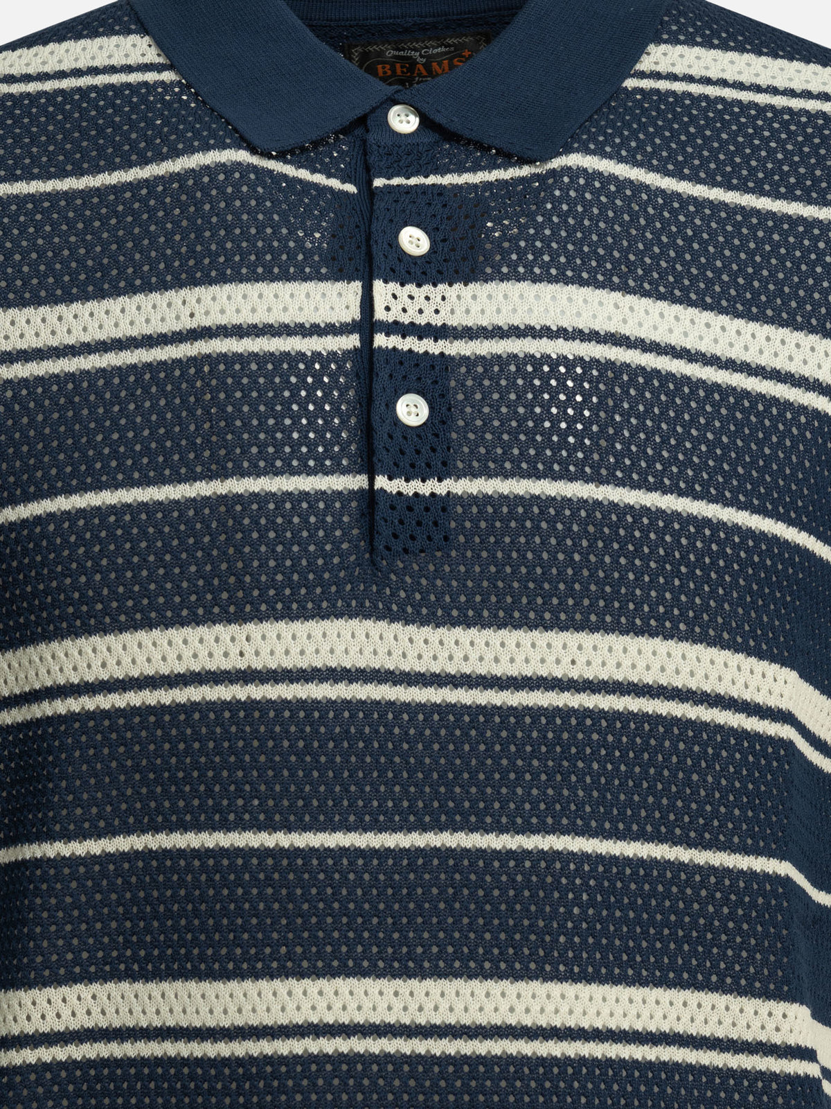 Beams Plus Striped button-down polo shirt Blue
