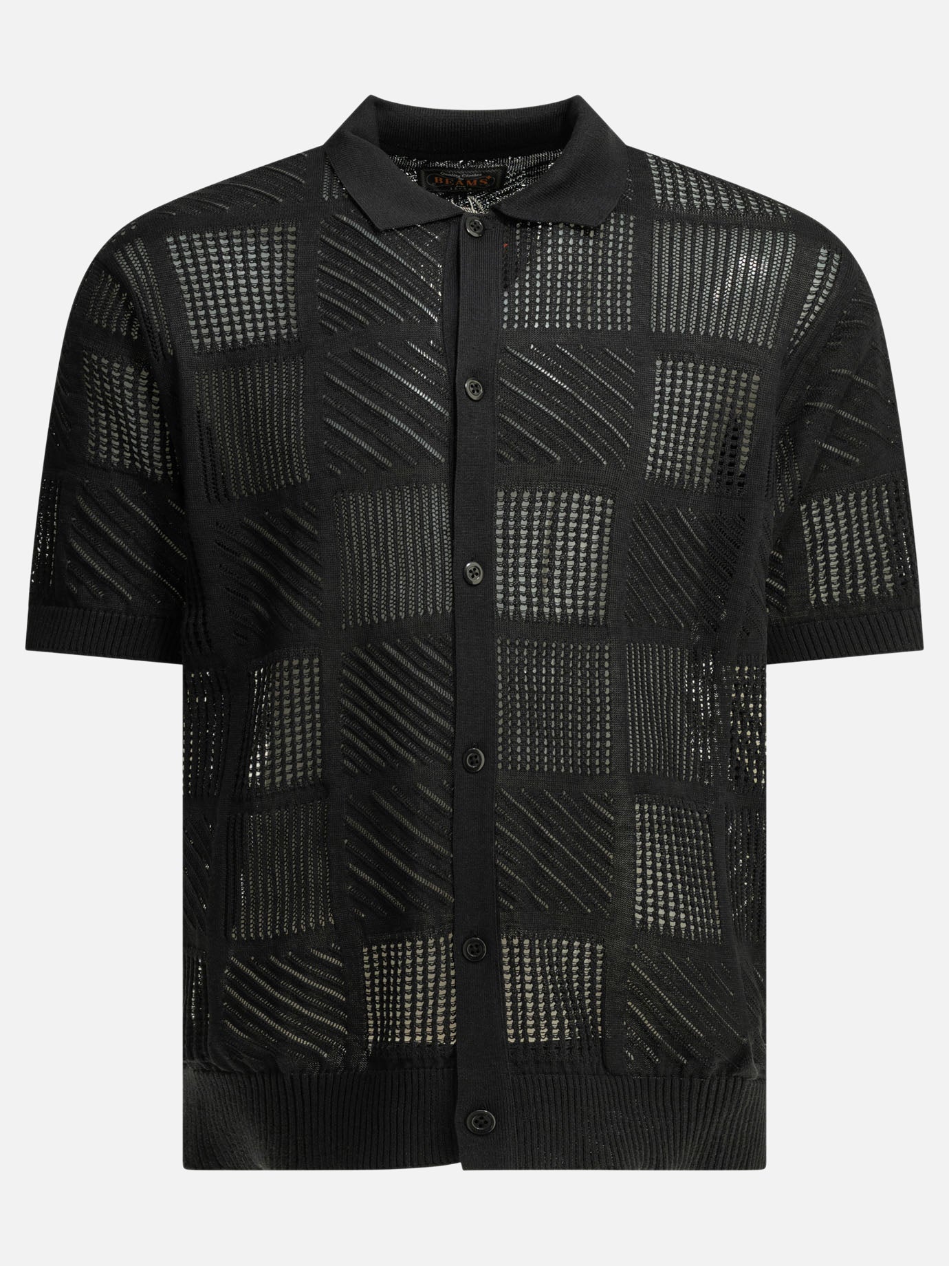 Polo shirts with buttons Textured knit  Black - Beams Plus Men | PDP | VIETTI Online Store | thumbnail