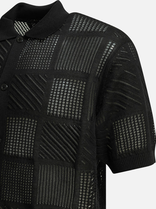 Beams Plus Textured knit button-down polo shirt Black

