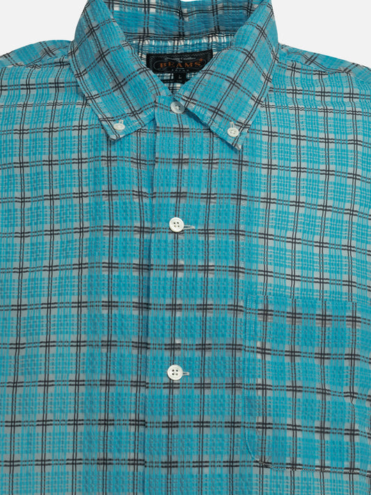 Beams Plus "Open DB Nylon Airy Plaid" Casual Shirt Light blue

