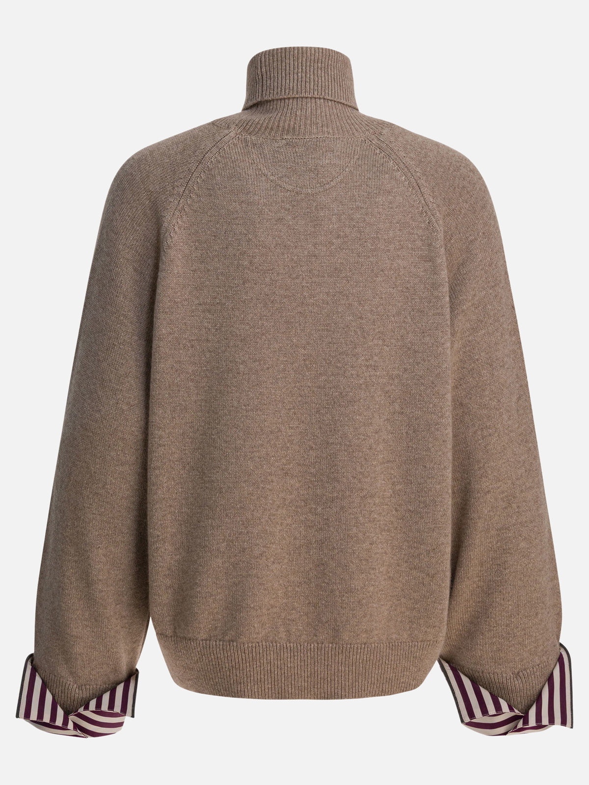 Brunello Cucinelli Turtleneck Sweater with Shiny Shirt Details Brown