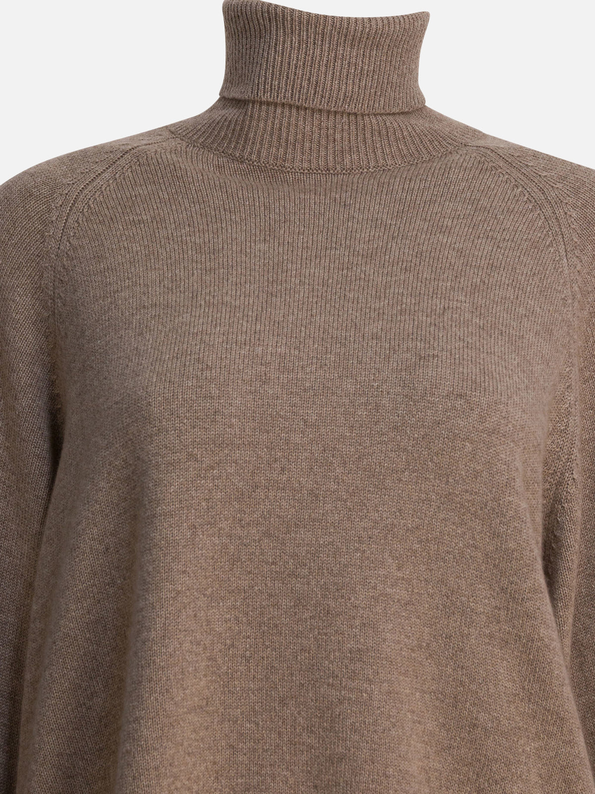 Brunello Cucinelli Turtleneck Sweater with Shiny Shirt Details Brown - VIETTI