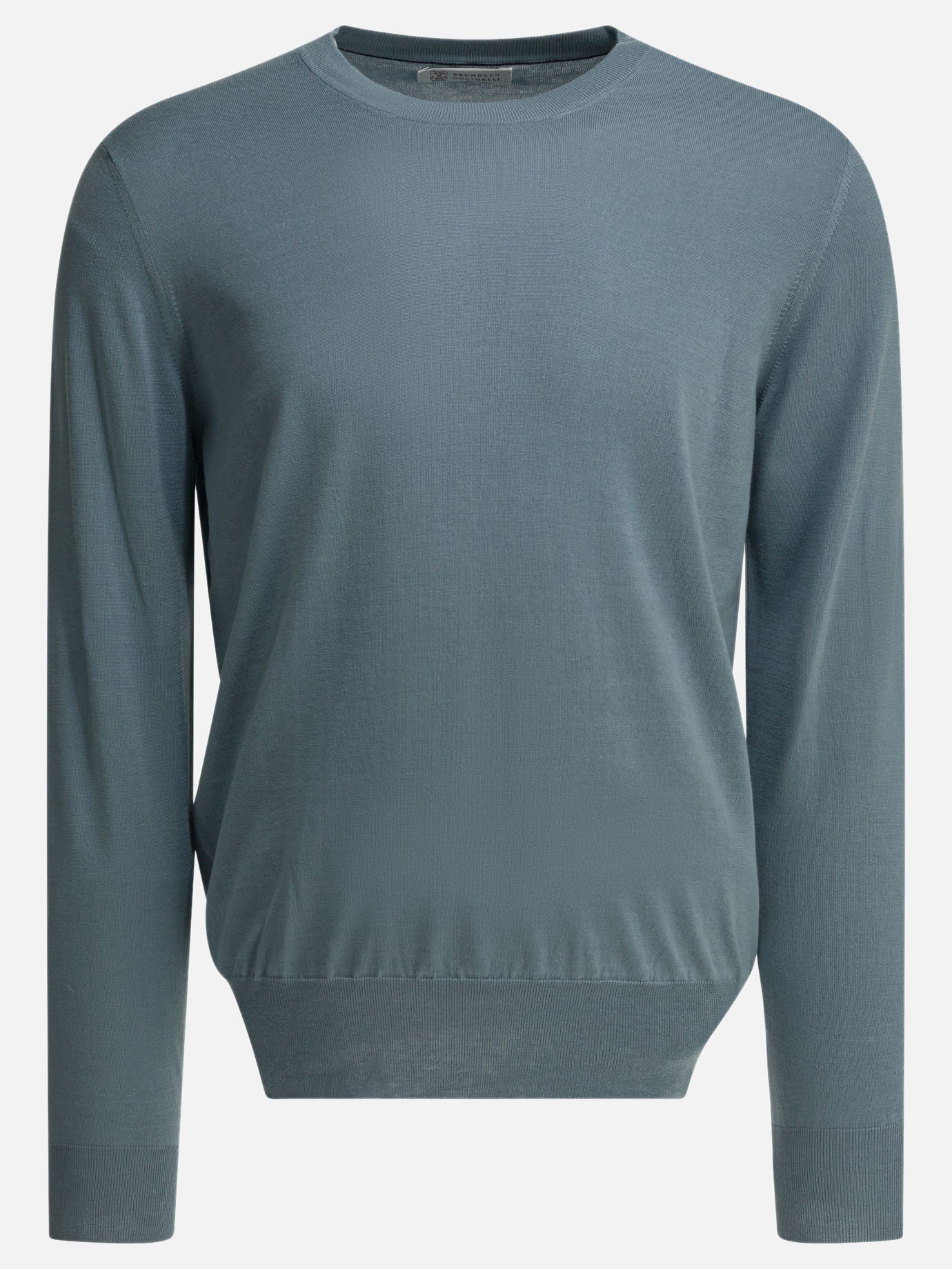 Crewneck sweaters Solid colour  Light blue - Brunello Cucinelli Men | PDP | VIETTI Online Store | thumbnail